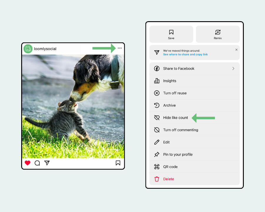 How to hide likes on published Instagram posts