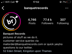 Screenshot of Banquet Record's Instagram account