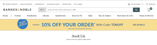 BookTok section of Barnes & Noble website