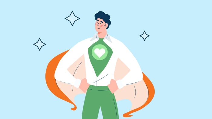 A graphic of a superhero illustrating how brands today need to become more humane.