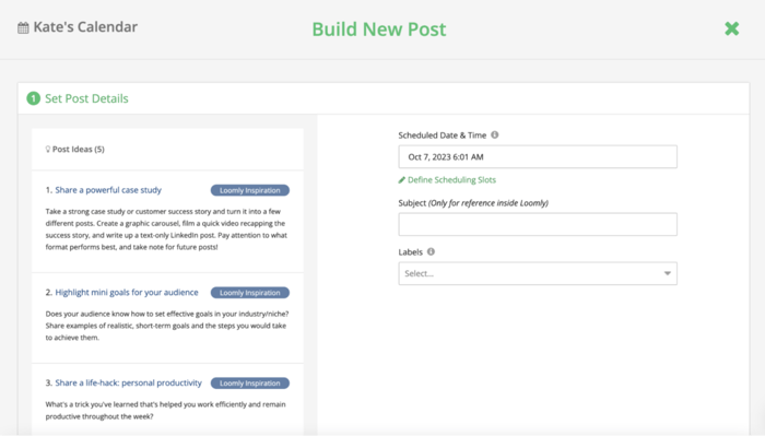 Build new post in Loomly