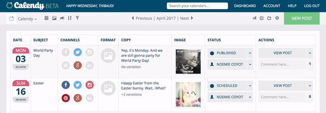 Loomly new list and calendar views list view screenshot