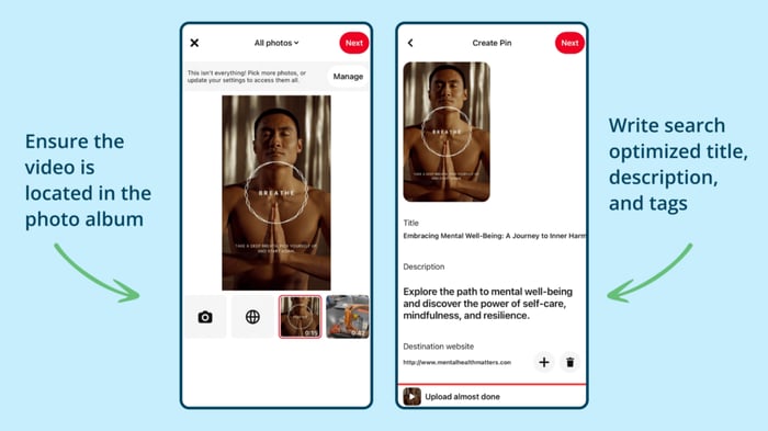 Screenshots of Video Pin on Pinterest Mobile
