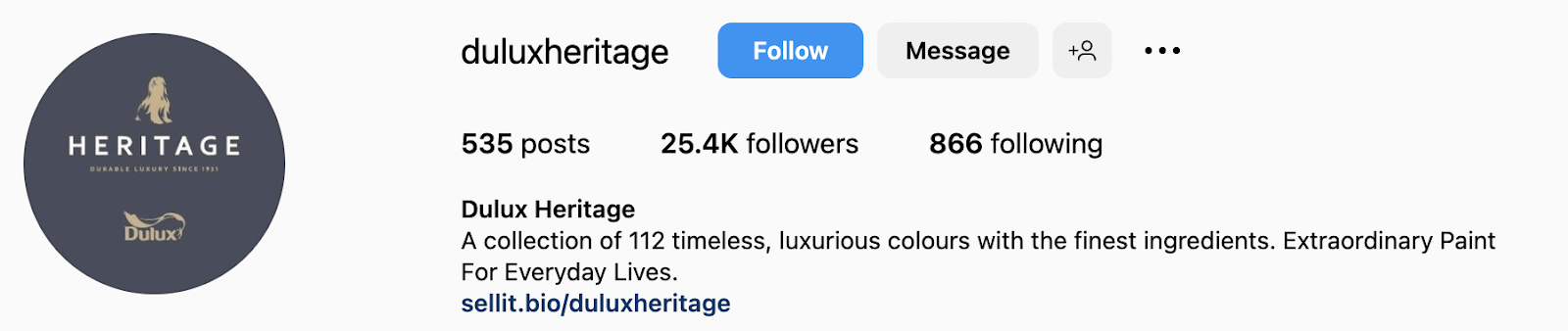 Screenshot of Dulux Heritage's Instagram account