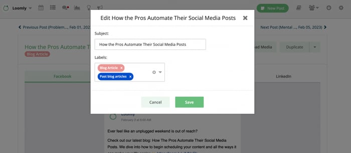 Edit or Add Labels to Published Social Media Posts