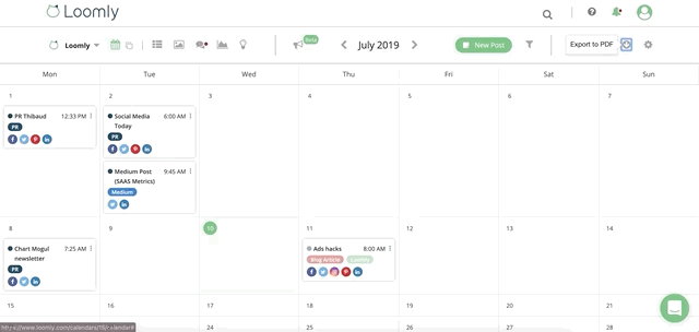 Export calendars to pdf - calendar view - Loomly