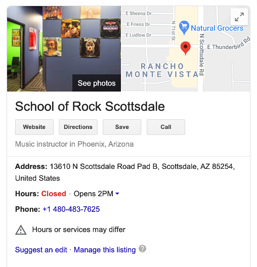 School of Rock Scottsdale listing