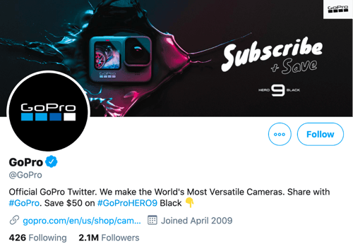 GoPro twitter profile hashtags