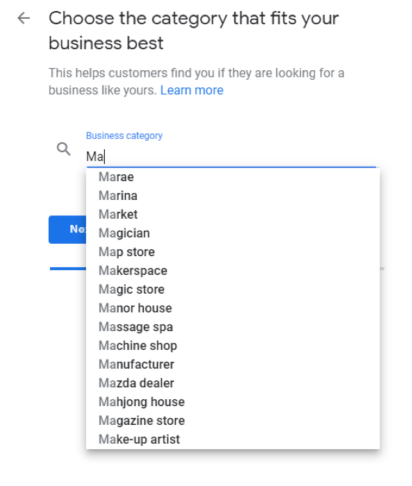 Google My Business Guide Choose Category