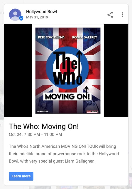 Google My Business Guide Events Posts Hollywood Bowl The Who Concert Announcement
