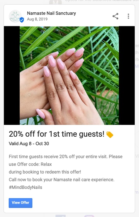 Google My Business Guide Offer Post Namaste Studio City