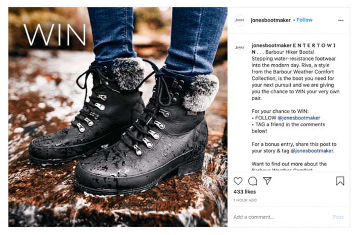 Jones boot maker instagram contest post