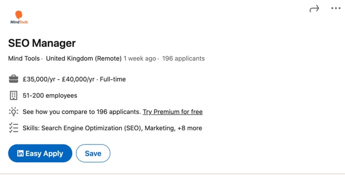 Example of LinkedIn job vacancy post