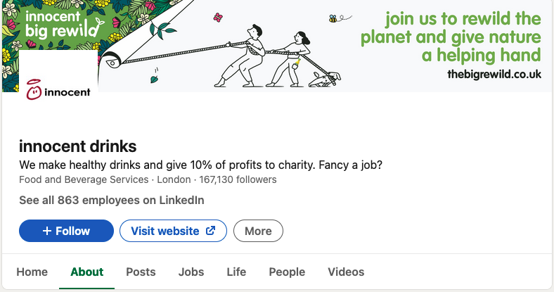 LinkedIn page about section