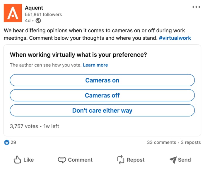 Example of LinkedIn poll post