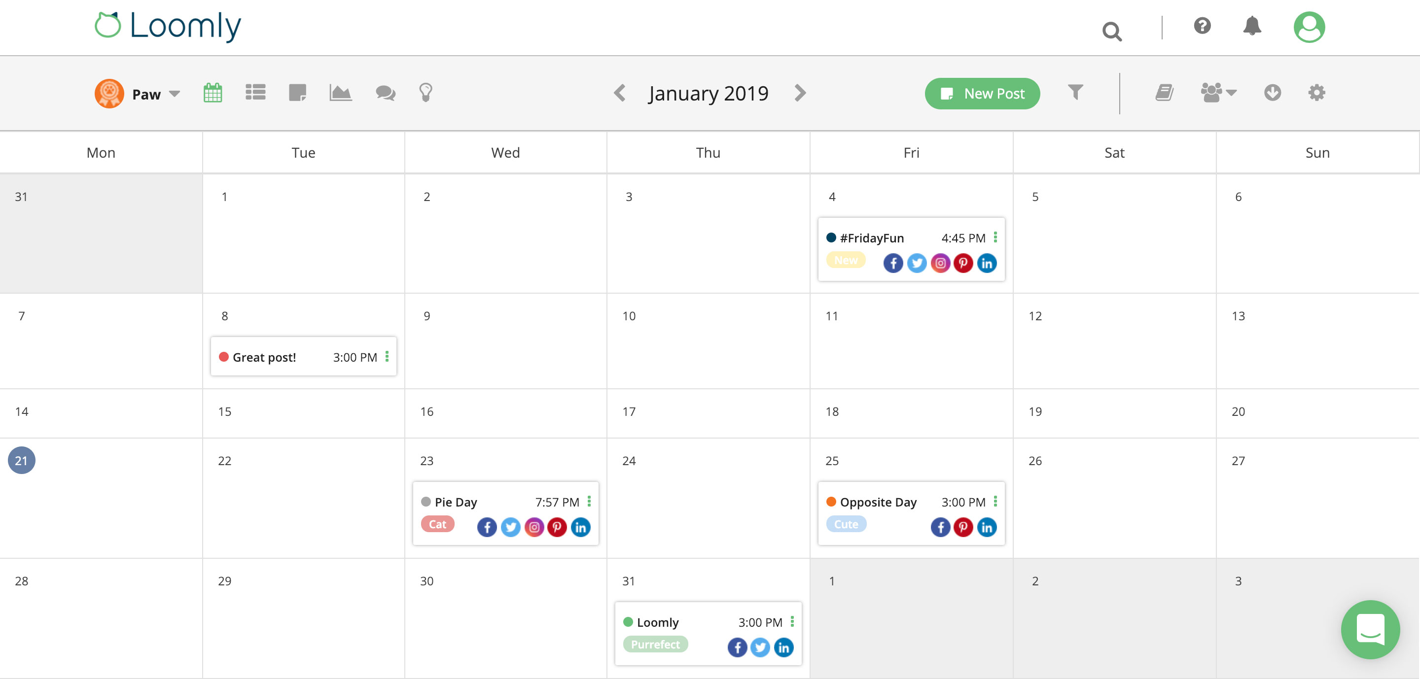 Loomly 3.0 Calendar View Screenshot
