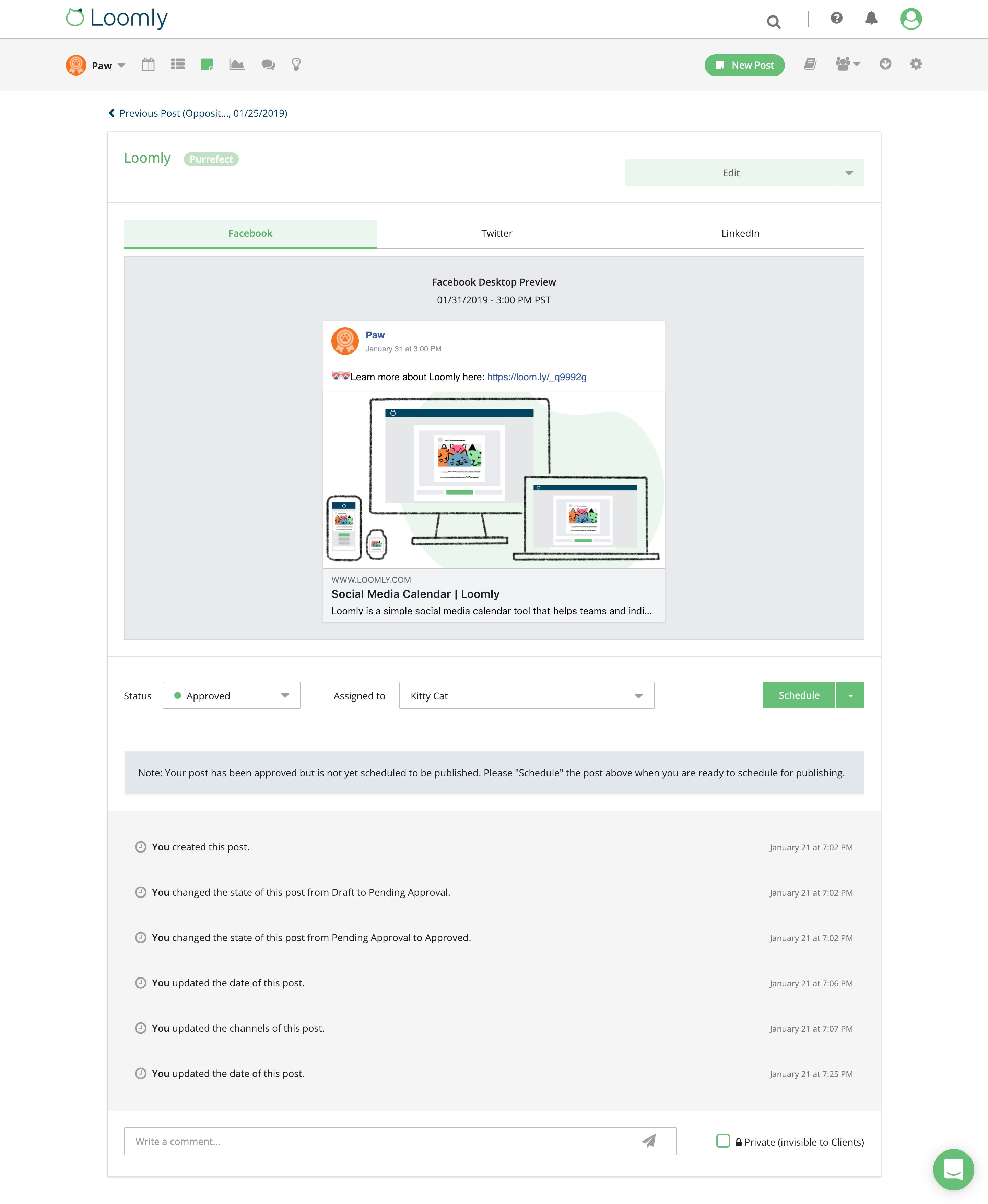 Loomly 3.0 Post View Screenshot