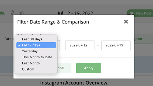 Loomly Analytics Filter Date Range