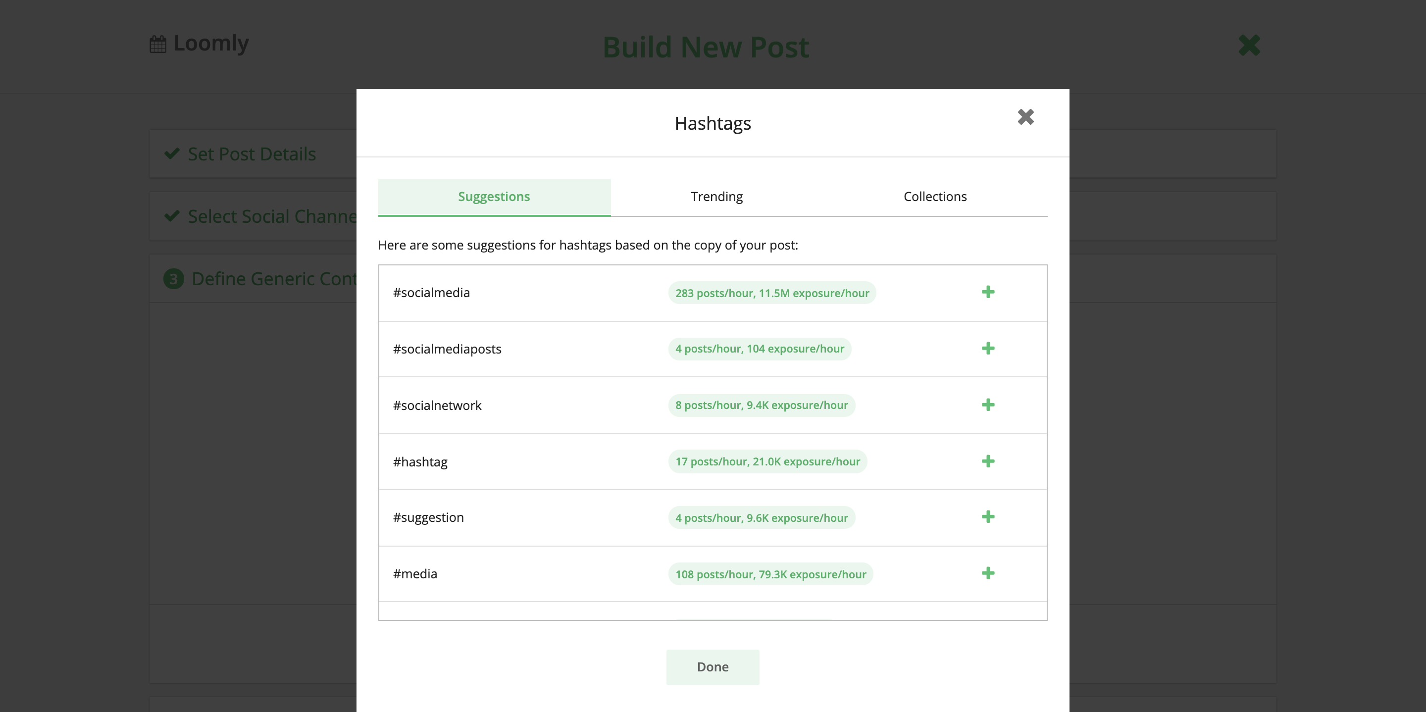 Loomly Hashtag Suggestions