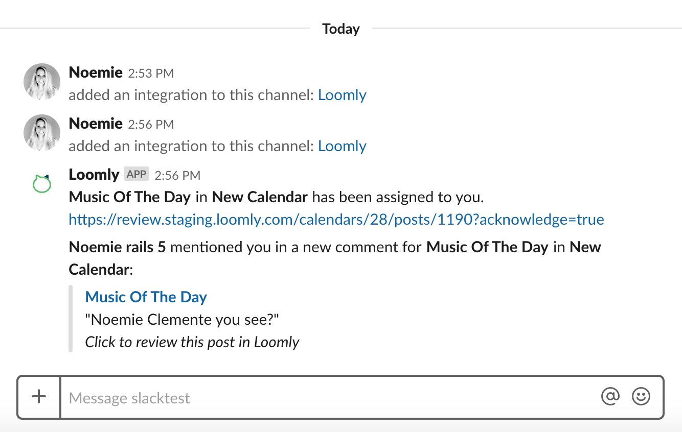 Loomly Slack App Notifications Received