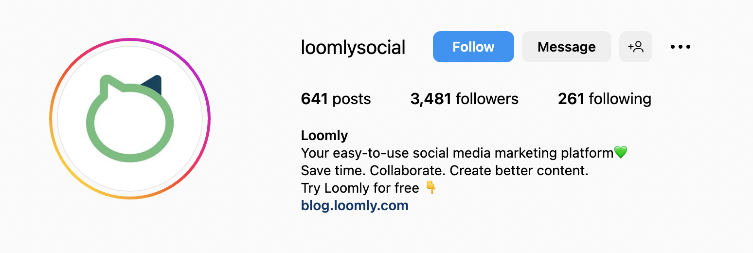 Screenshot of Loomly's Instagram account