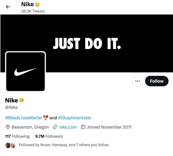 Nike uses the same handle for twitter and the rest of its social media profiles