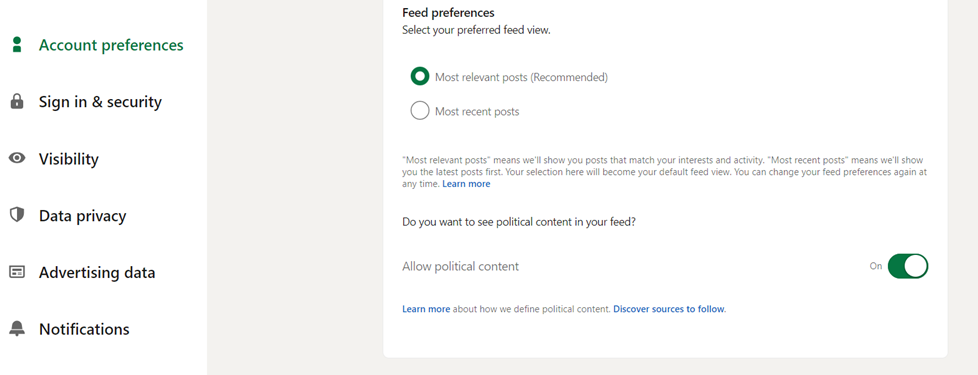 LinkedIn political content opt-out
