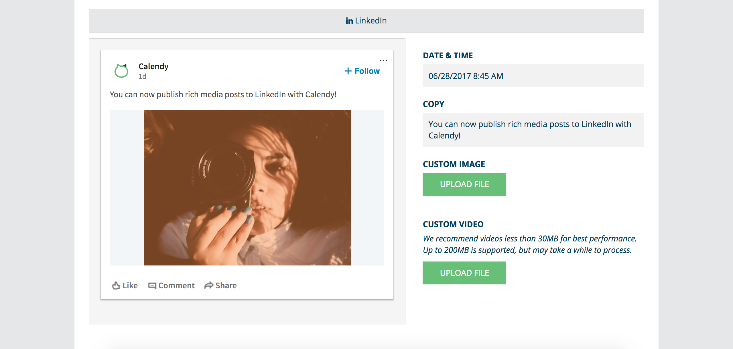 Publish Rich Media Posts To LinkedIn Demo Screenshot