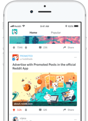 Reddit sponsored posts as they appear in feed
