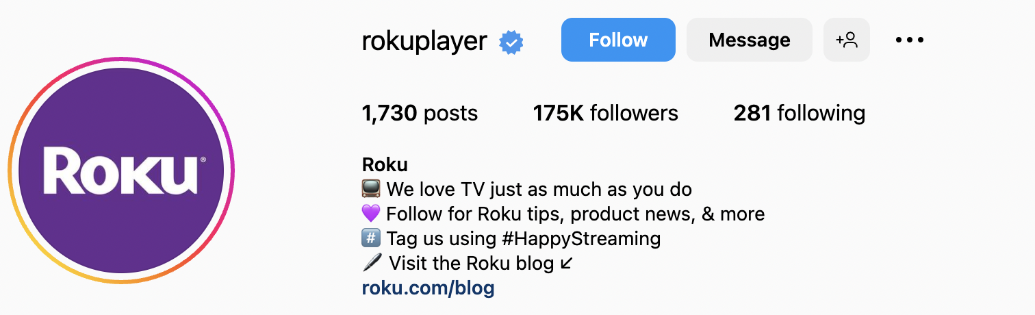 Screenshot of Roku Player's Instagram account