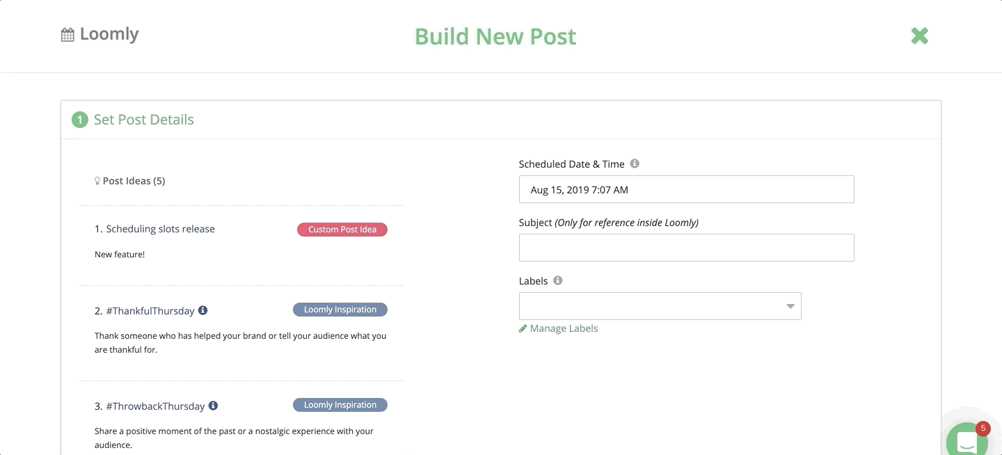 Scheduling Slots Use Existing Slot In Loomly Post Builder