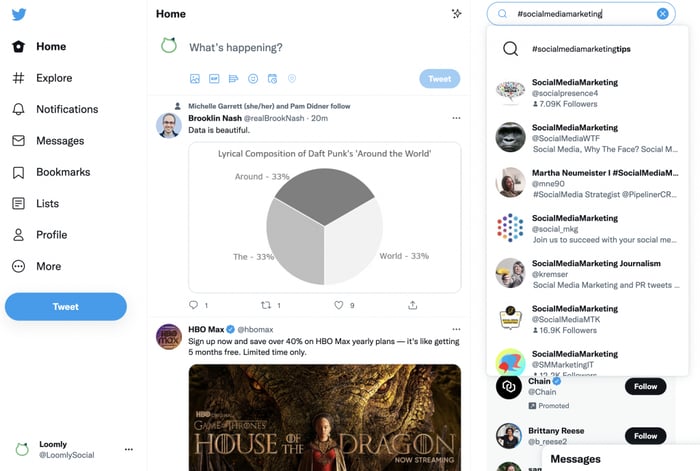Twitter home page hashtag search