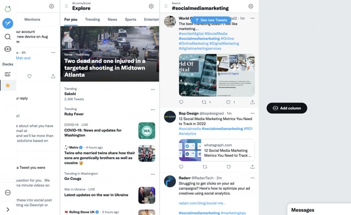 Adding a hashtag search column to TweetDeck