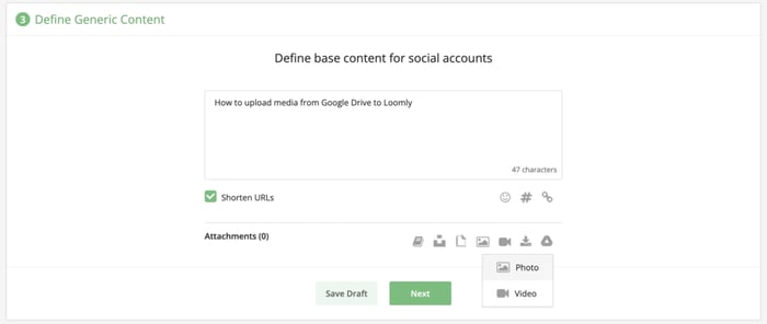Upload Media from Google Drive to Loomly Post Builder