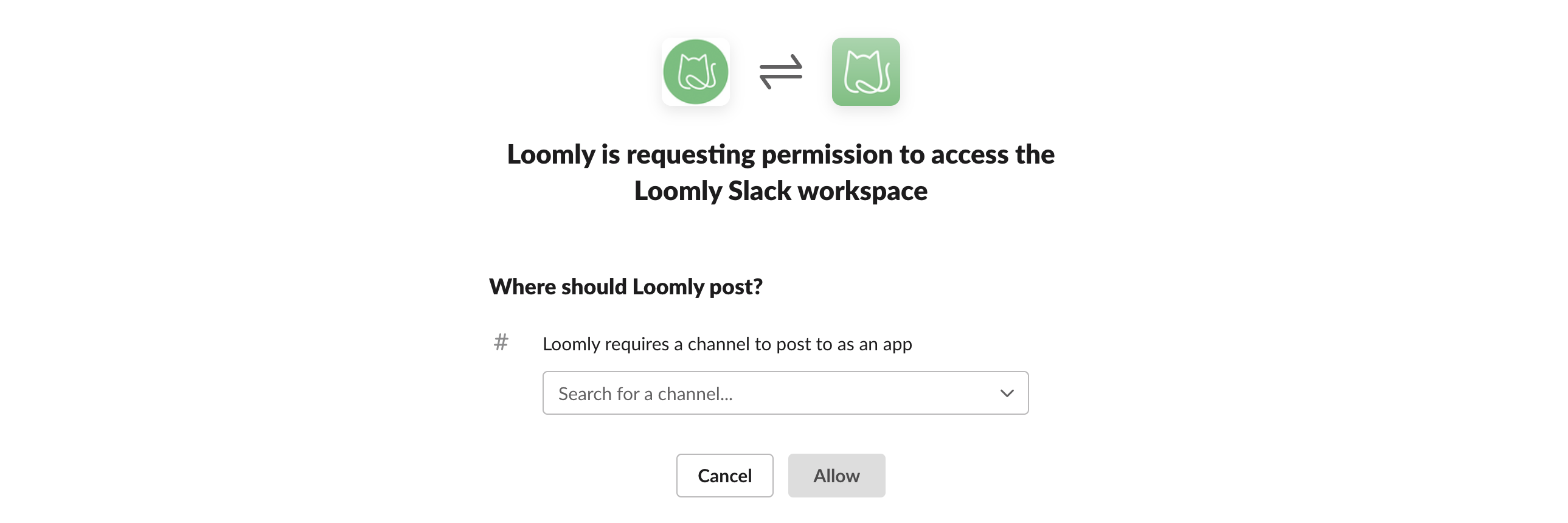 Slack's connection to Loomly