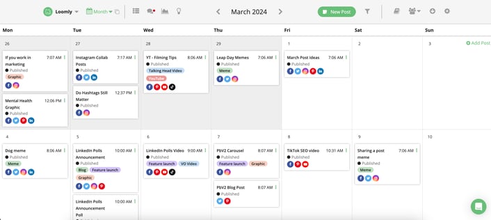 Loomly social media calendar