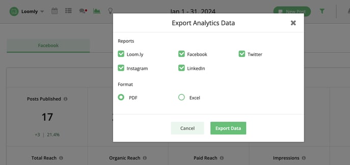 Export social media analytics and data