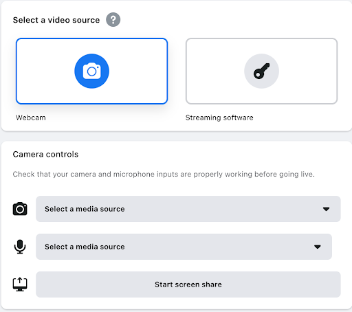 Select a video source for your Facebook Live