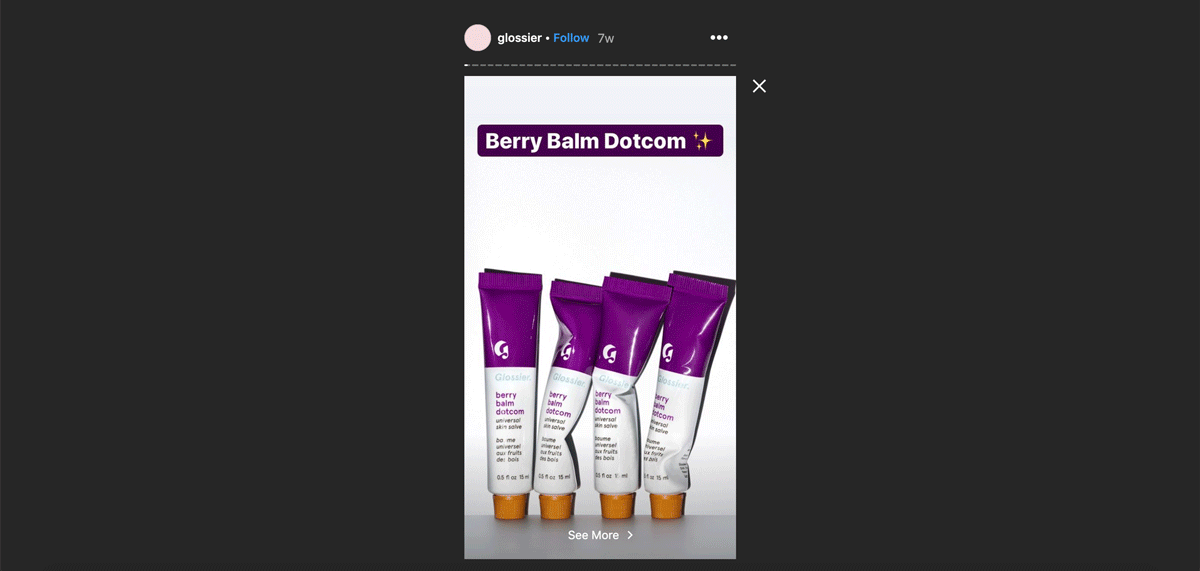 Social Media Stories Strong CTA Glossier Example