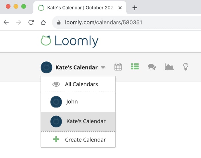 Switch between calendars in Loomly