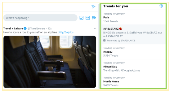 Twitter's on page trending section