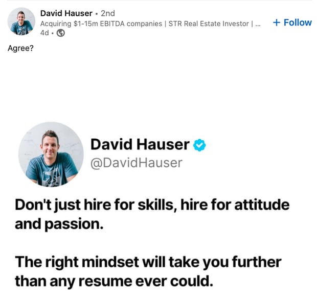 Example of Tweet as LinkedIn post