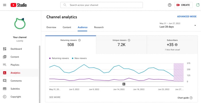 YouTube audience analytics dashboard