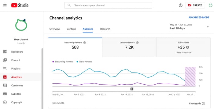 YouTube audience analytics dashboard