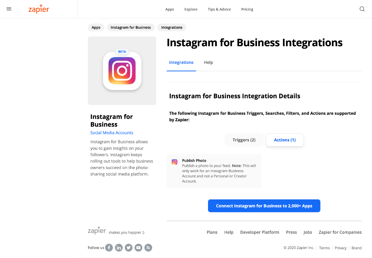 Zapier New Instagram For Business Integration