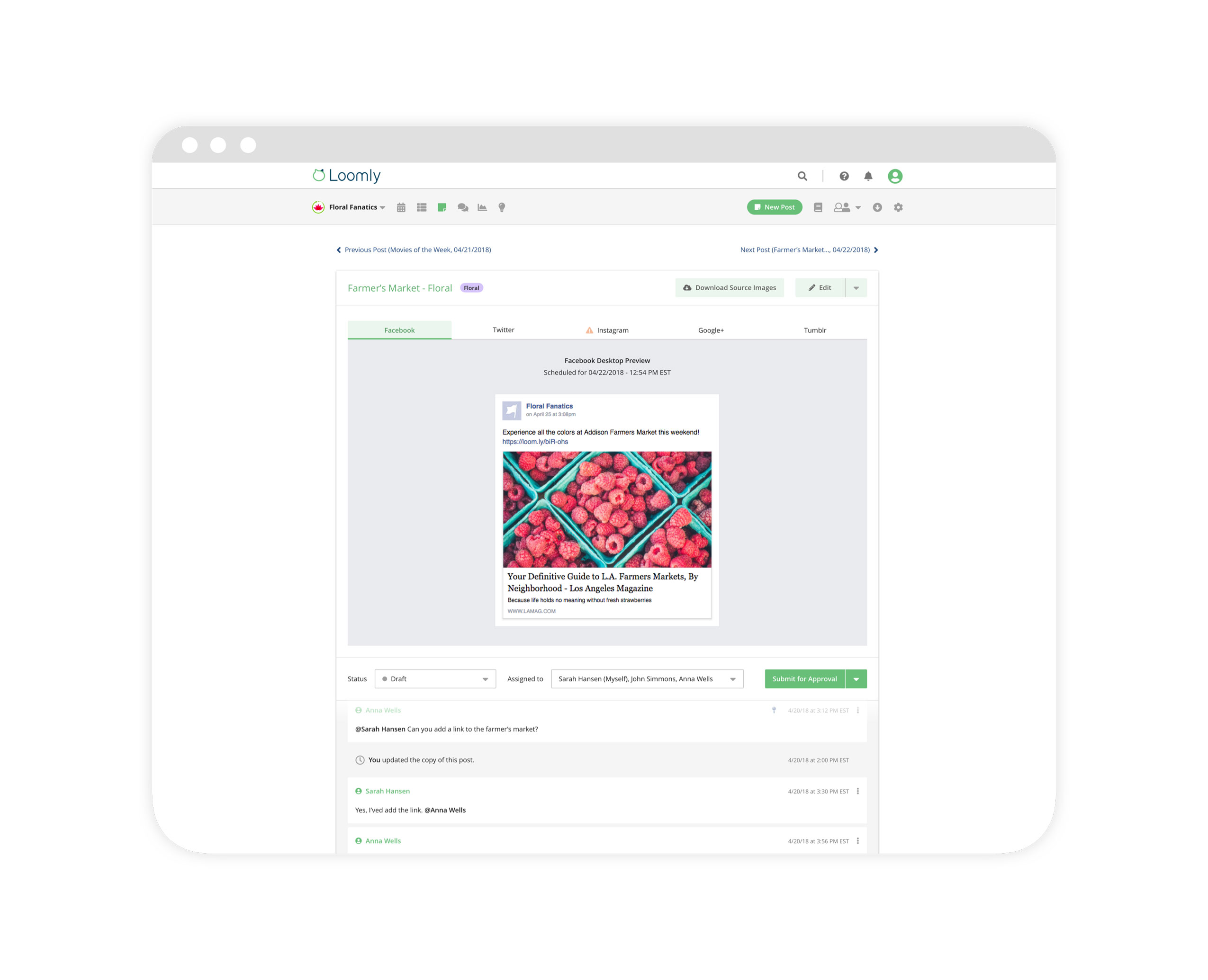 brand storytelling loomly brand success platform screenshot post view