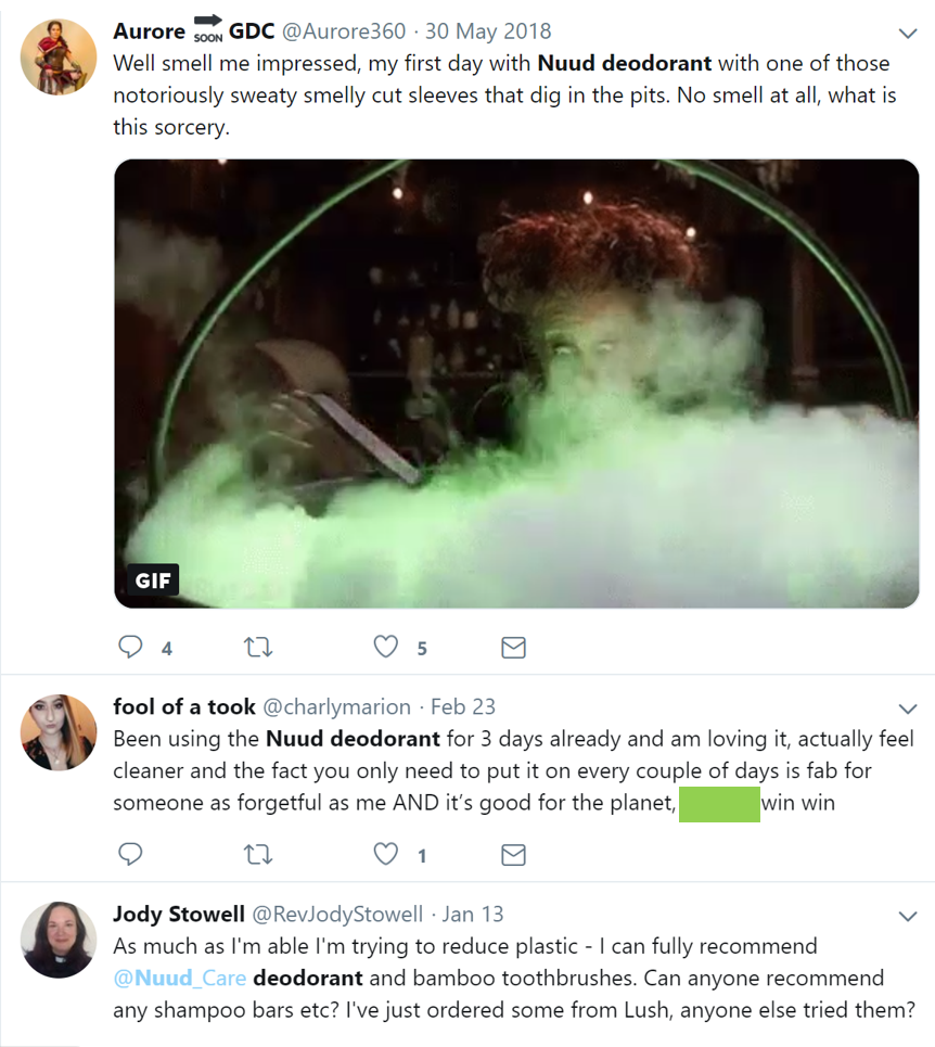 brand success reputation Nuud deodorant Twitter