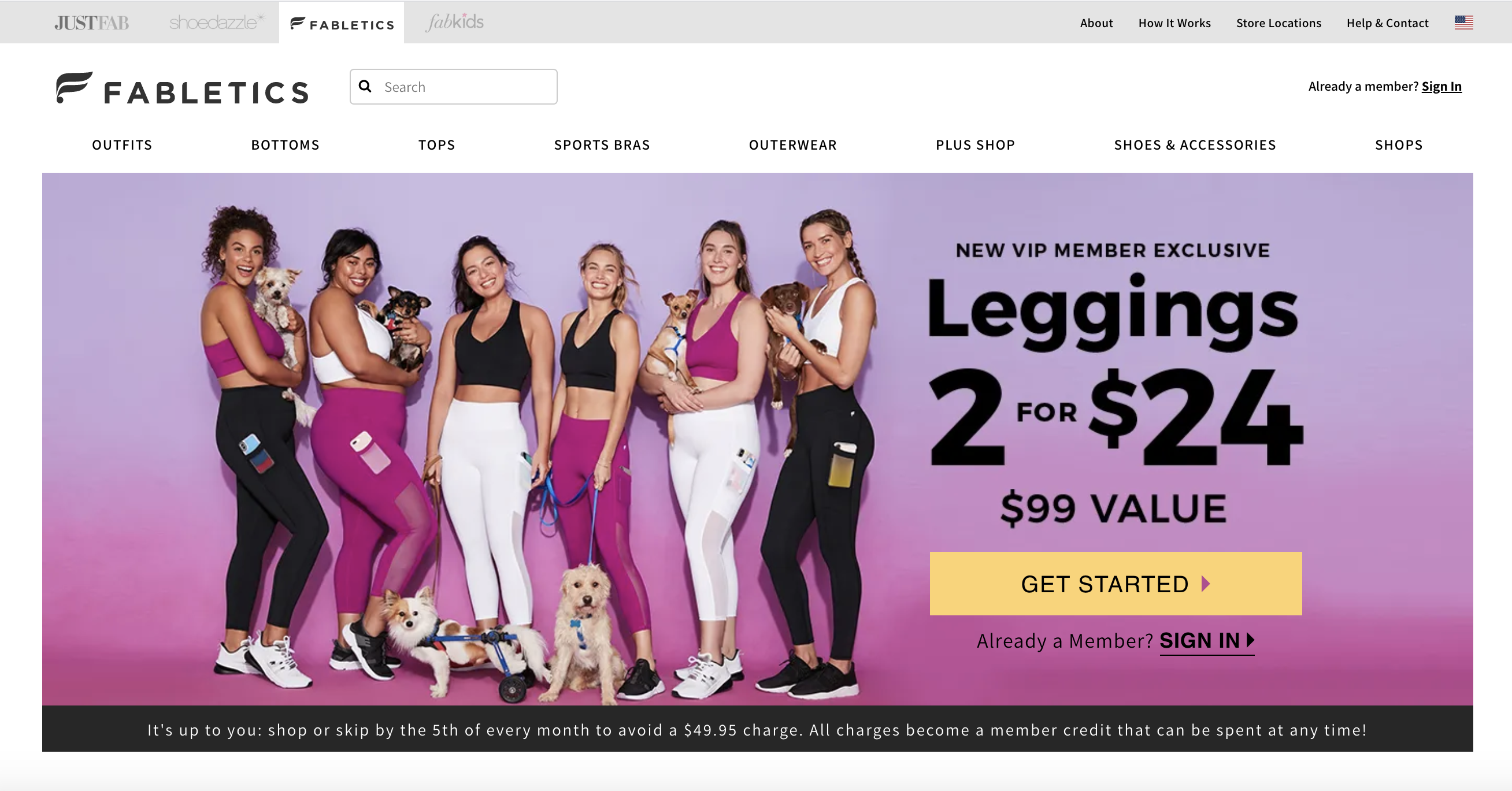 direct-to-consumer brands fabletics example home page