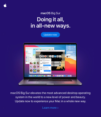 email marketing campaign type apple macos big sur announcement