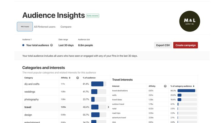 Screenshot of Pinterest's audience insights page